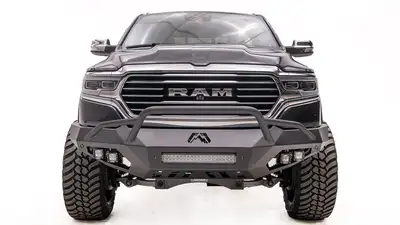Fab Fours Vengeance Front Bumper; 2 Stage Black Powder Coated; Pre-Runner Guard;