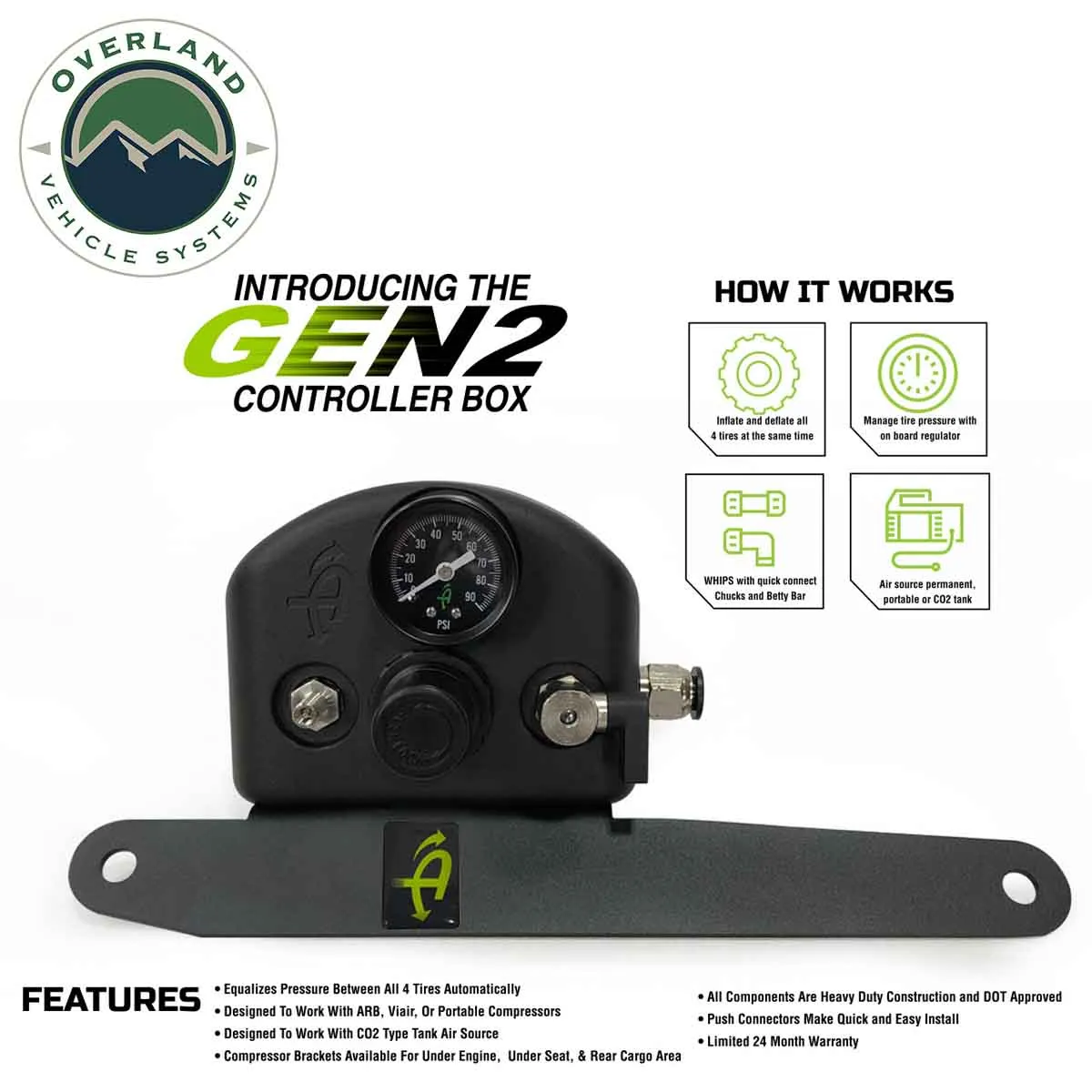 Jeep JK Tire Inflator System 4 Tire For 18-25 Jeep Wrangler 2/4 Door W/Engine Mount With Box, Fittings, Hoses and Storage Bag Black UP Down Air product image