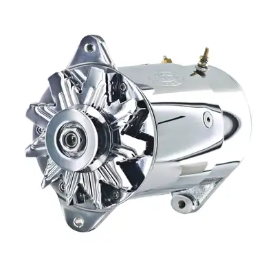 Power Master PowerGEN Alternator; Long Case; 90 Amp.; 65 Idle; 12 Volt; w/Lamp Terminal; Chrome;