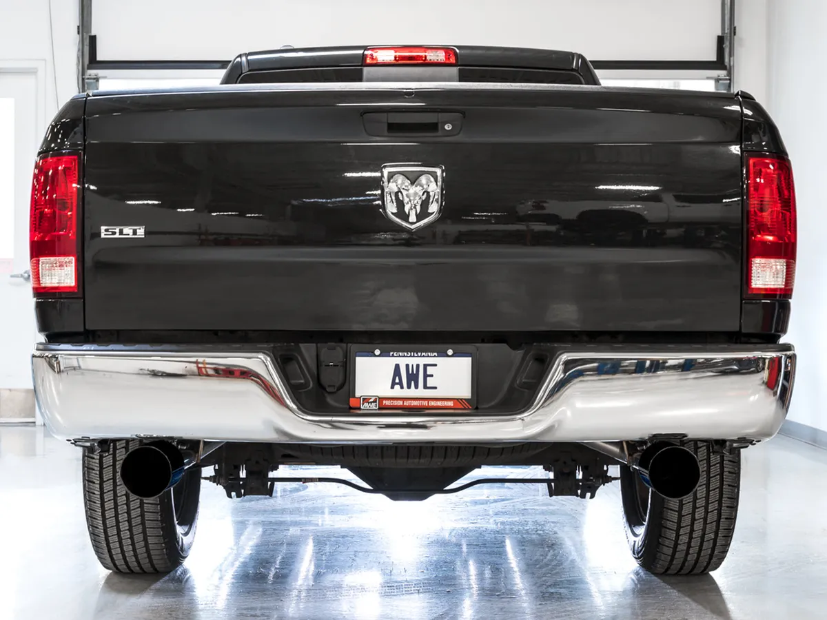 AWE 0FG Single Side Exit Catback Exhaust for 4th Gen RAM 1500 5.7L (without bumper cutouts) - Dual Diamond BlackTips product image