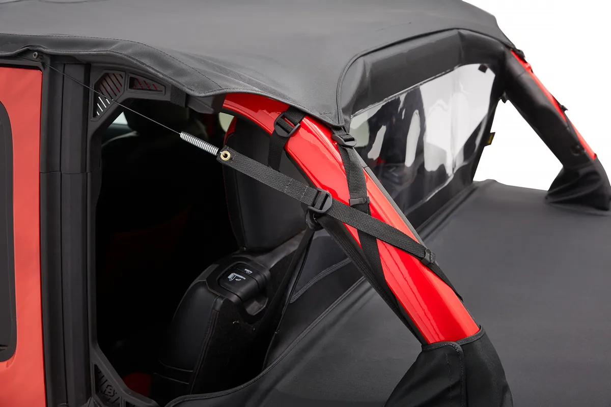 Jeep Wrangler Bikini Top Header Safari Cable Style Bikini Tops For Jeep 2018-2023 Wrangler JL 4 Door Black Diamond Bestop product image