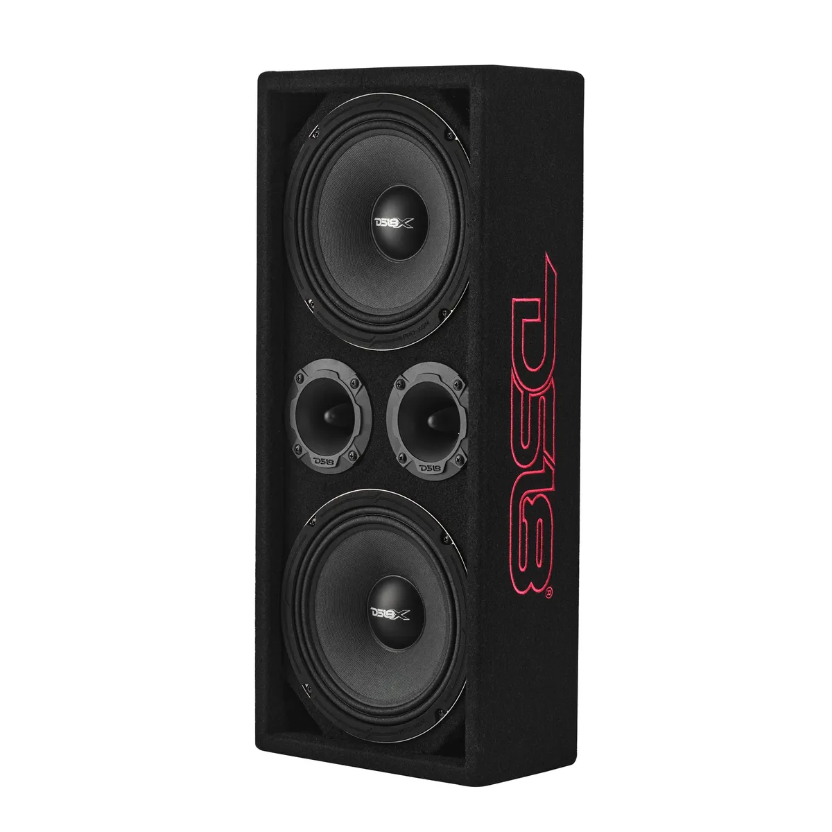 2 x 8” Mids & 2 x 3 .78” Tweeters (Pro-X8m & Pro-Twx2 Included) | 1 x 4-Channel Amp (Frp- 1 .2k4 Included) | Ported | Speakon Cable & Terminal Included | 1/2” Mdf | Black Carpet product image