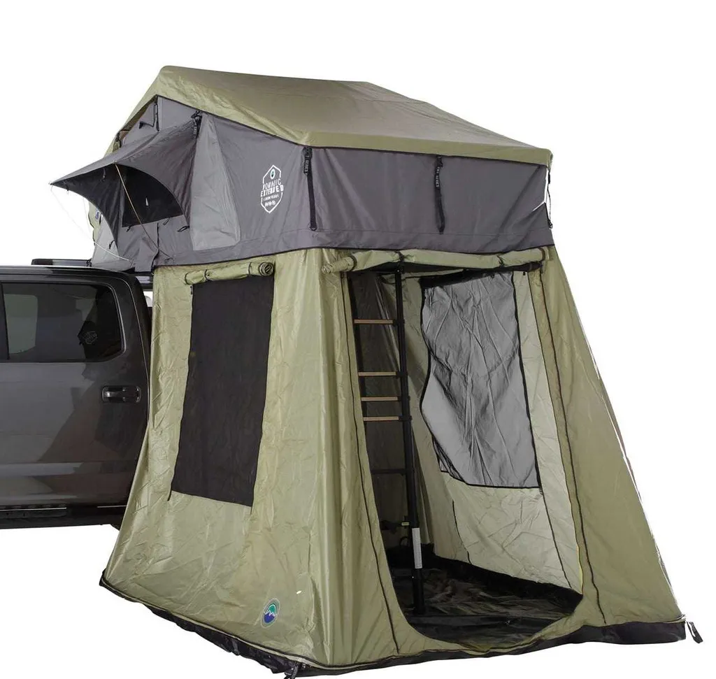 Nomadic 4 Extended Roof Top Tent With Annex - Dark Gray Base With Green Rain Fly & Black Cover, Black Aluminum Base, Black Ladder product image