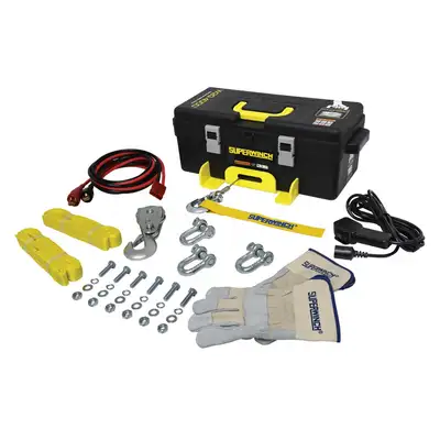 Superwinch Winch2Go 4000 12V DC Electric Portable Utility Winch 4000lb(1814.4kg) Single Line Pull with Steel Mounting Plate Integrated Hawse Fairlead 7/32 in. x 40 ft. Steel Wire Rope Handheld Remote - 1140222