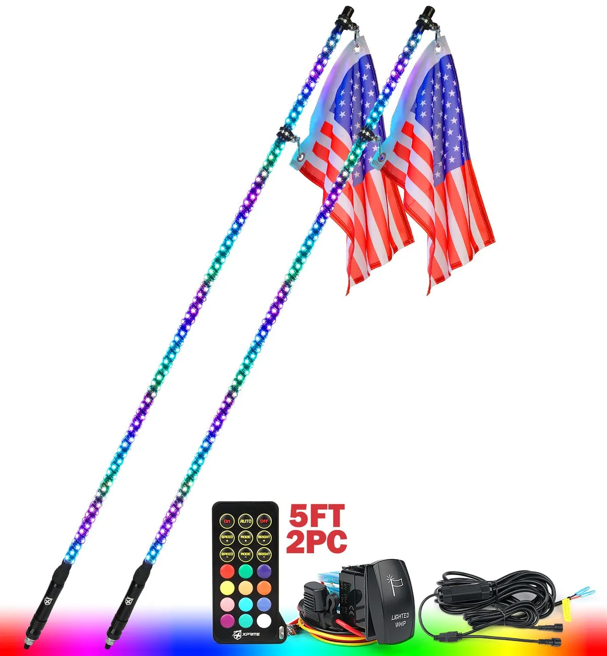 Spiral RGB LED Flag Pole Whip Light with Remote Control | Monsoon Series product image