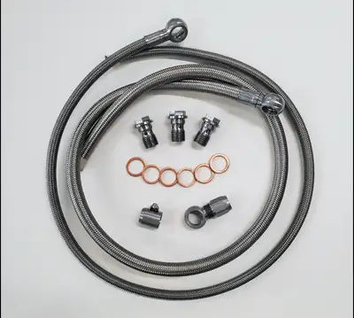 Borgeson Borgeson stainless steel power steering hose kit; 2 pc. with banjo fittings. Fittings are crimped on one end. Connects GM pump to Borgeson conversion boxes part numbers 800110; 800111; 800114; 800115; 800117; 800126; 800127; 800131; 999062.
