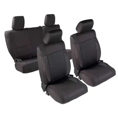 Smittybilt 0812 Wrangler JK 4 DR Neoprene Front And Rear Seat Cover Set; Black/Black