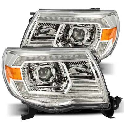 AlphaRex LED Projector Headlights Plank Style Design Chrome Lens w Activation Light and DRL Toyota Tacoma 2005-2011