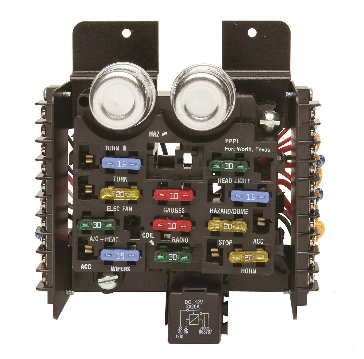 14 Circuit ATO Fuse Center; Kit Incl. Pre-Wired Fuse Block/Mounting Bracket/Fuses/Flashers/Horn Relay/Terminals/Instructions; No Wire Included; product image