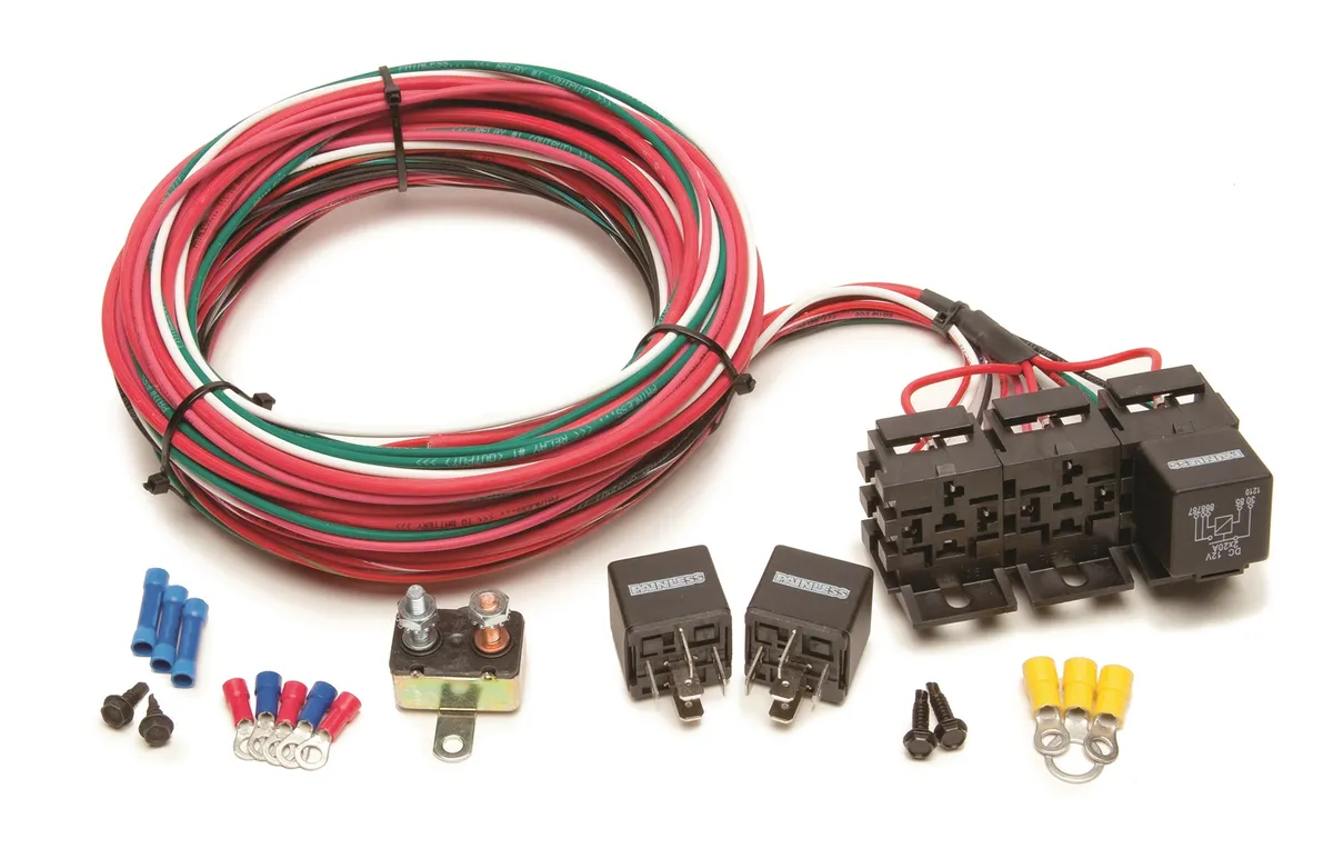 3-Pack Relay Bank; Incl. [3] 40A SPST Relays/Relay Bases w/Wire Harness/50A Circuit Breaker/Crimp-On Terminals/Mounting Hardware; product image
