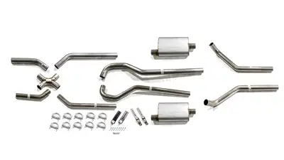 Pypes Performance exhaust Crossmember Back w/X-Pipe Exhaust System 67-74 GM Split Rear Dual Exit 2.5 in Intermediate And Tail Pipe Street Pro Muffler/Hdw Incl Tip Not Incl Natural Finish 409 Stainless Steel Pypes Exhaust