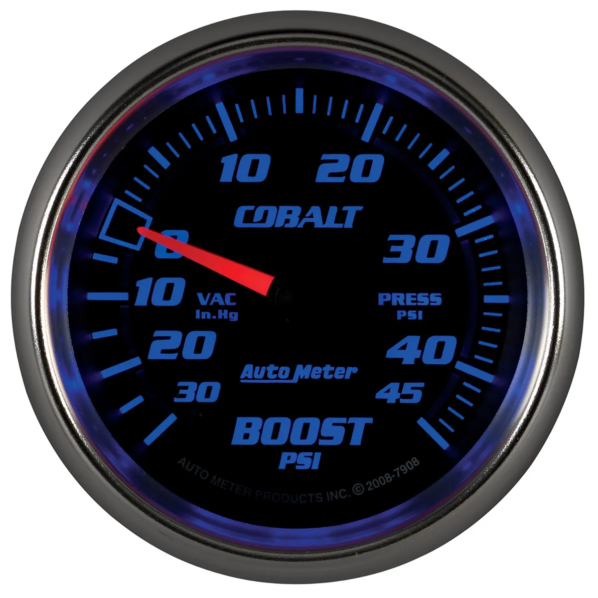 Gauge, Vac/Boost, 2 5/8", 30inHg-45psi, Mechanical, Cobalt product image
