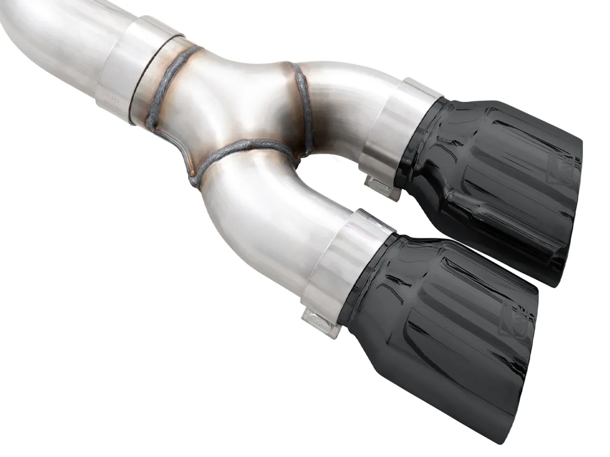 AWE 0FG Dual Split Rear Exhaust for '21+ Ford F-150 - 5" Diamond Black Tips product image