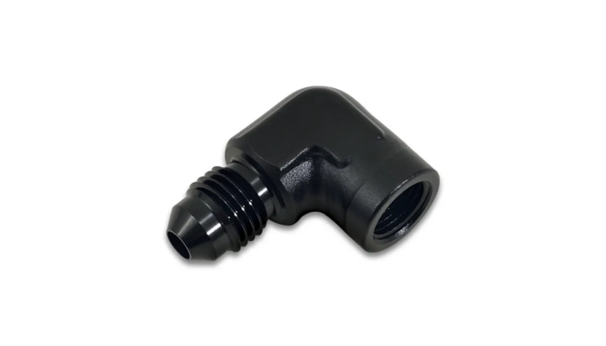 Vibrant Performance 90 Degree an to Npt Adapter Fitting; -3an x 0.125 In. Npt; 6061 Aluminum; Black Anodized; Male an to Female Npt Adapter;