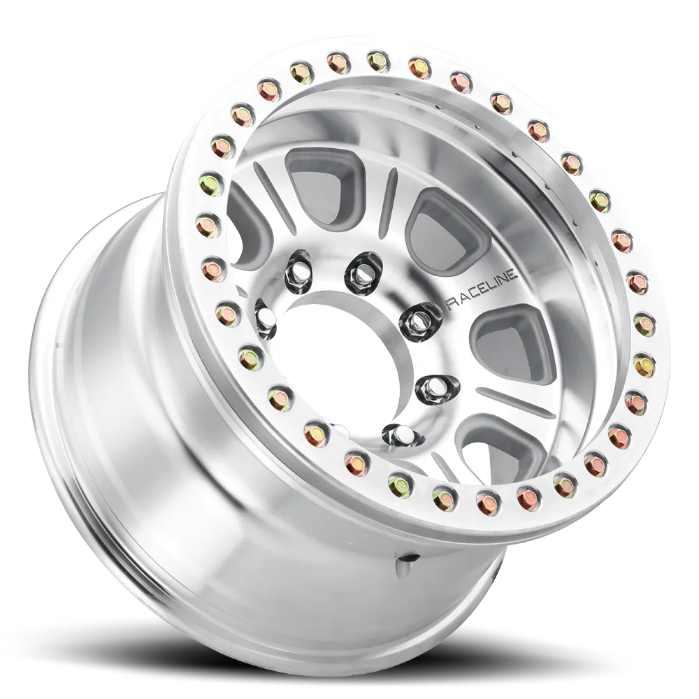 Aluminum Wheels 17x9.5 Monster Beadlock RT233 Machined Silver -19 Offset 5 on 127 Bolt Pattern 83.82 Bore Raceline product image