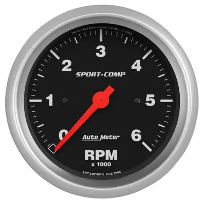 AutoMeter Gauge, Tachometer, 3 3/8", 6k Rpm, In-Dash, Sport-Comp