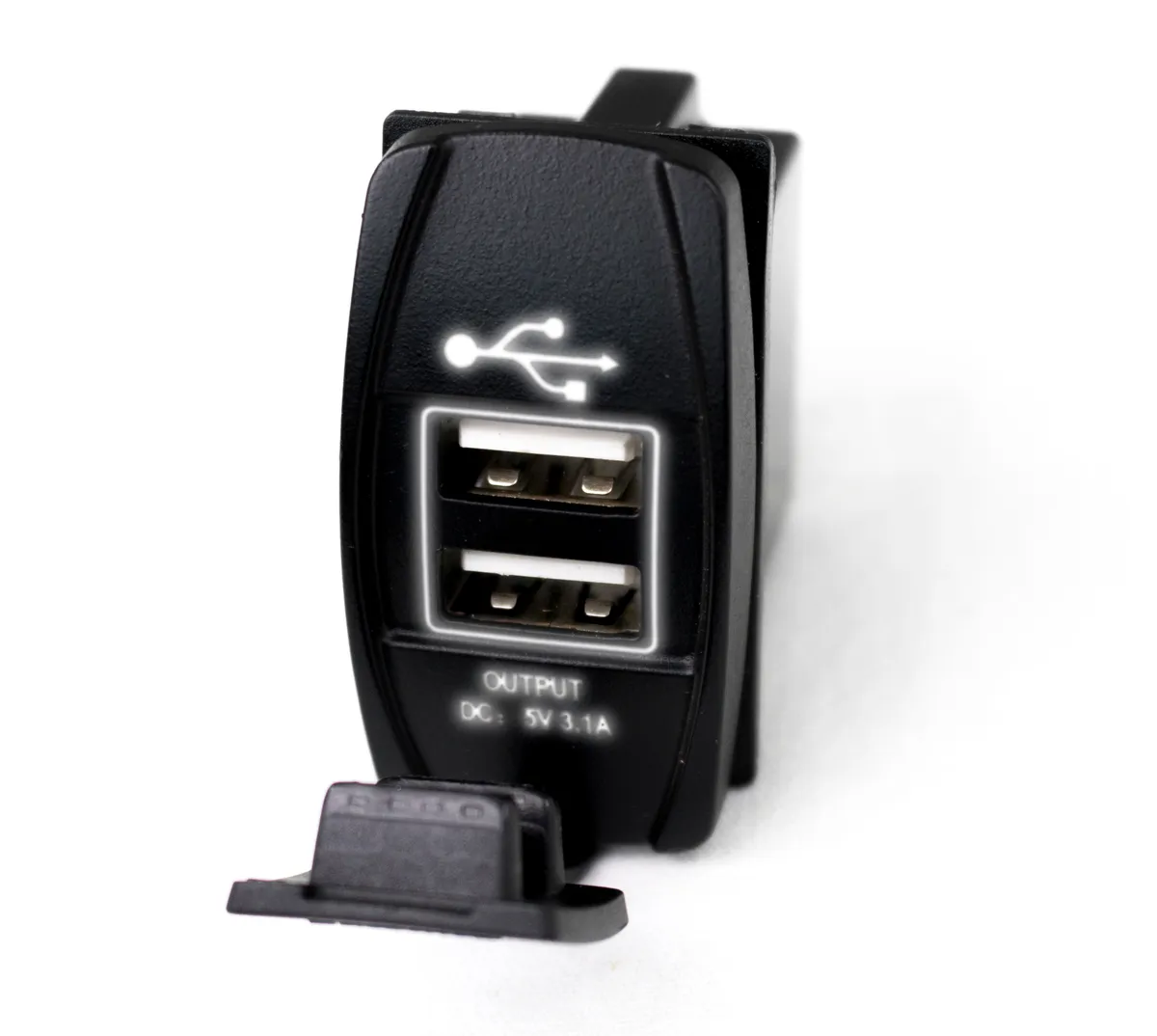 LED Rocker Switch Panel With 2 USB Ports With White LED Radiance product image