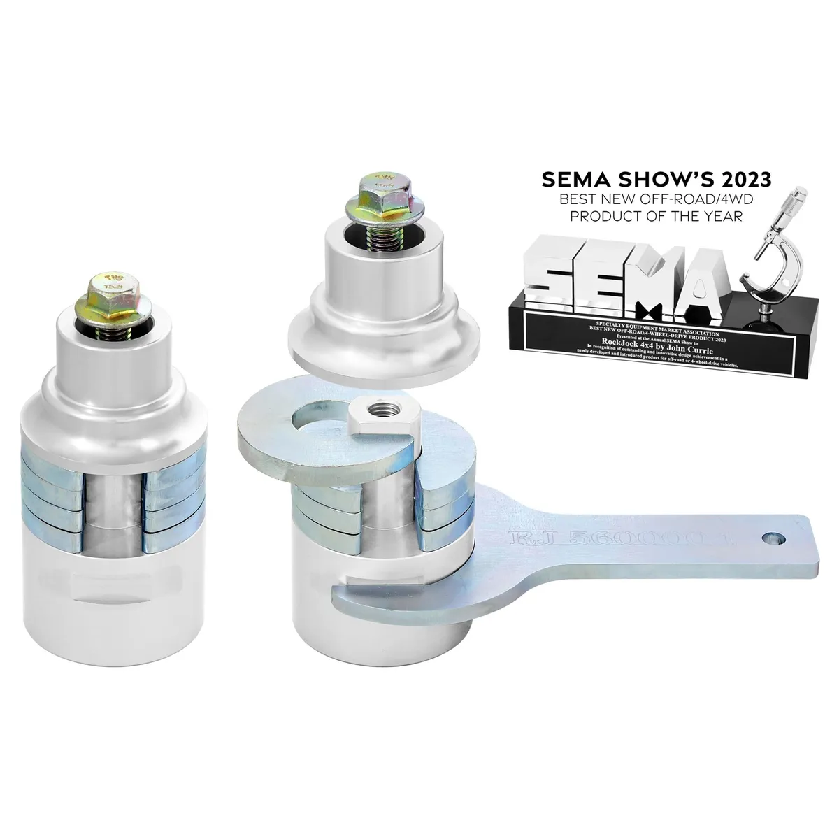 JL/JT & JK Adjustable Front Upper Bump Stops Billet Aluminum Complete w/ Steel Shims Hardware Wrench Height Adjustment Range 189-315 Inch product image