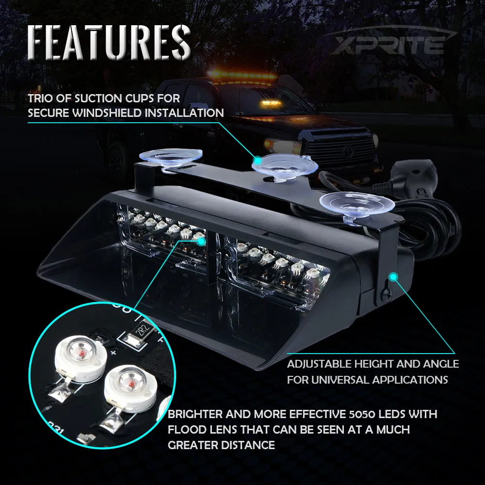 Xprite LED Windshield Strobe Light Bar with Suction Cups – Dash Emergency Warning Lights for Police, Construction & Safety Vehicles | Undercover Series product image