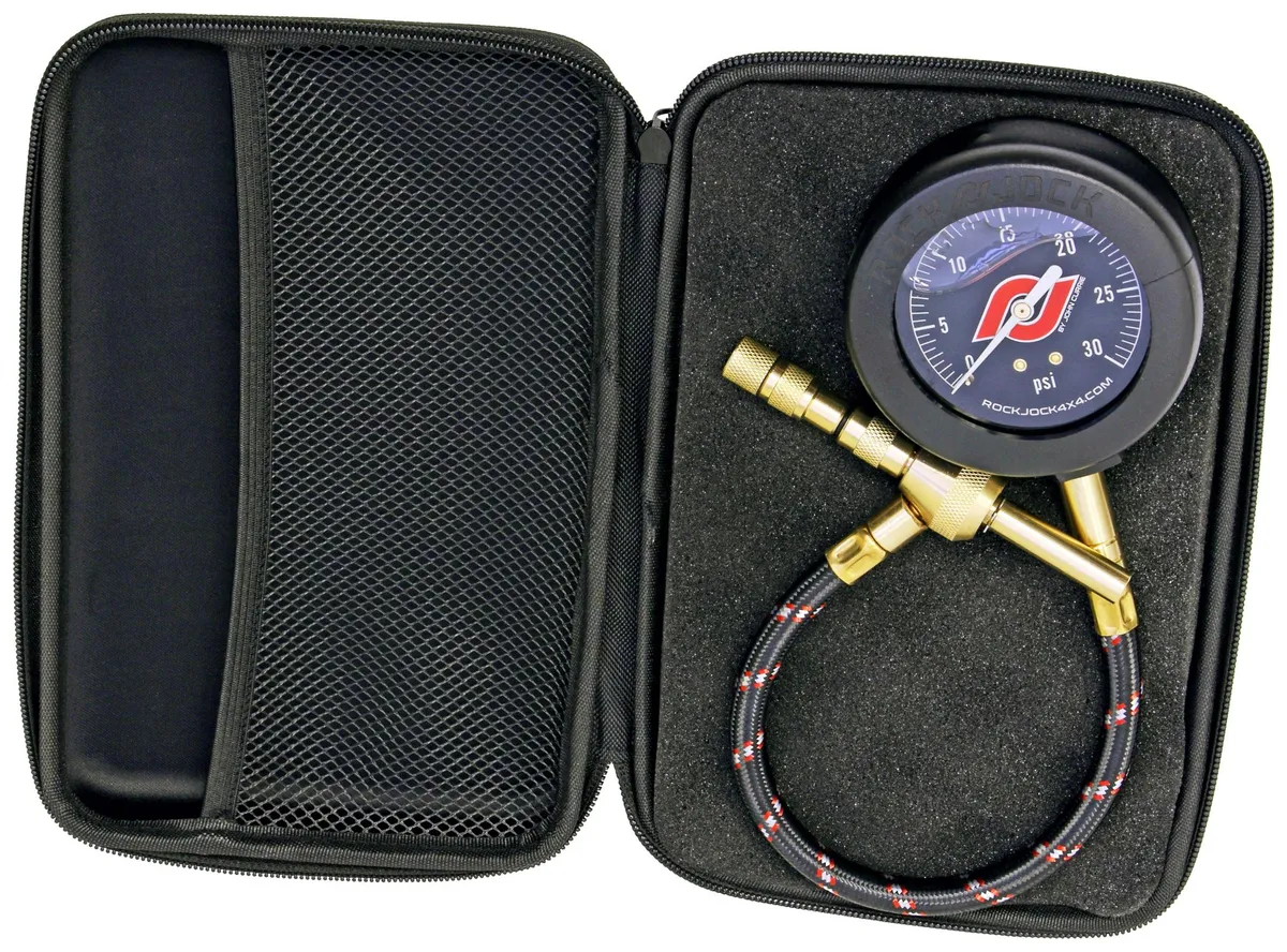 Elite Analog Tire Deflator 3 Inch Stainless Steel Liquid Filled Gauge Rubber Cover Zipper Case RockJock 4x4 product image