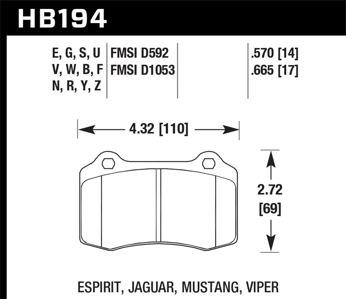 HPS 5.0 Disc Brake Pad; 0.570 Thickness; product image