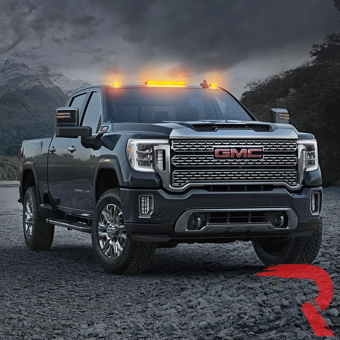 Gmc Chevy 20-23 4th Gen Body Style Heavy-Duty 3-Piece Set Amber Cab Roof Light Lens With 2-Way Forward Rear Facing Amber Ultra High-Power Leds - Includes Complete Wiring Kit For Installation on Truck That Did Not Come With OEM Installed Cab Roof product image