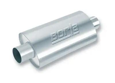 Borla XR-1 Stainless Multicore Racing Mufflers Full Bodied Cars Oval Body CenterCenter 3 in. Inlet 3 in. Outlet 16 in. x 4.25 in. x 7.88 in. Body Size 21 in. Overall Length T-304 Stainless Steel