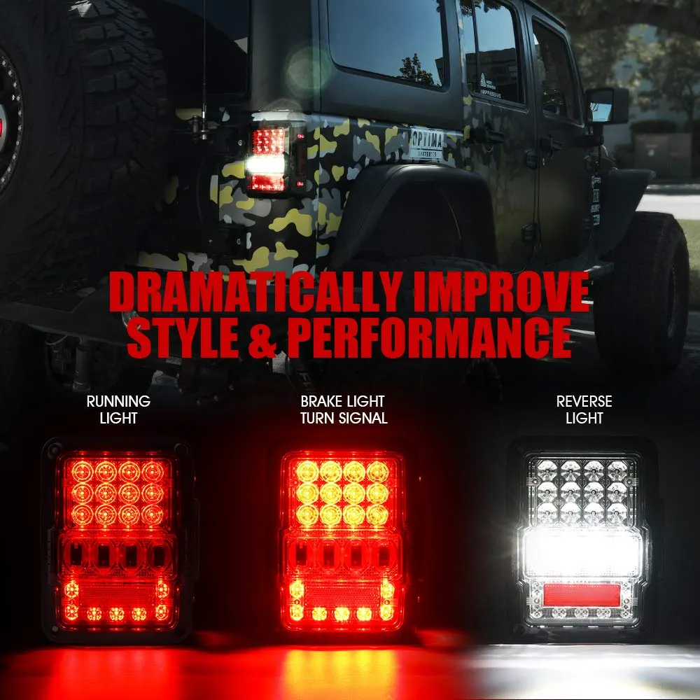 Xprite LED Tail Lights for Jeep Wrangler JK 2007-2018 – Smoked Lens Plug & Play Brake, Turn Signal & Reverse Lights | Destroyer Series product image