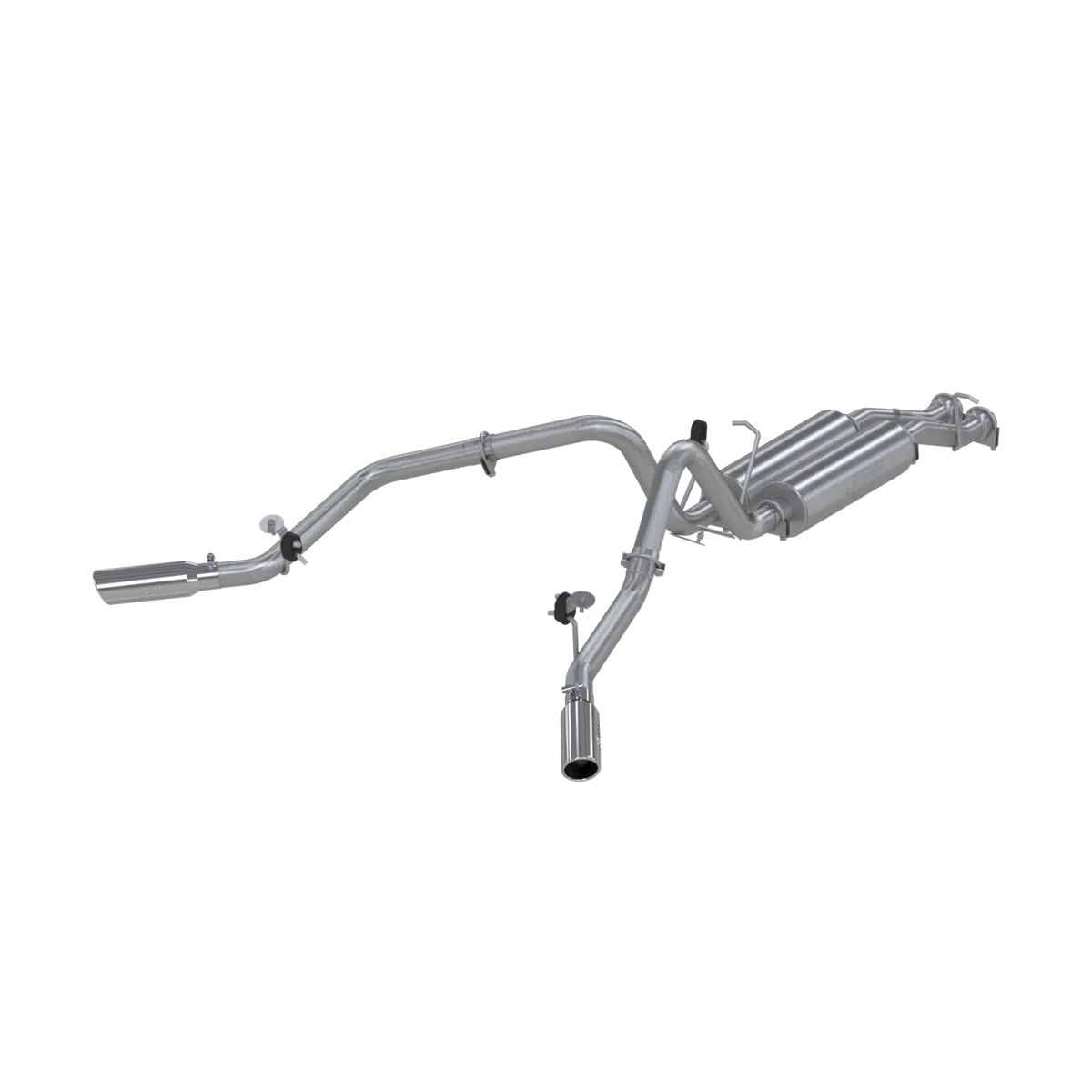 Armor Lite Cat Back Exhaust System; 2.5 in.; Incl. Ext. Pipe/Over Axle Pipes/Tailpipes/Muffler/Hardware/3.5 in. OD Tips; Dual Split Side Exit; Aluminized; product image