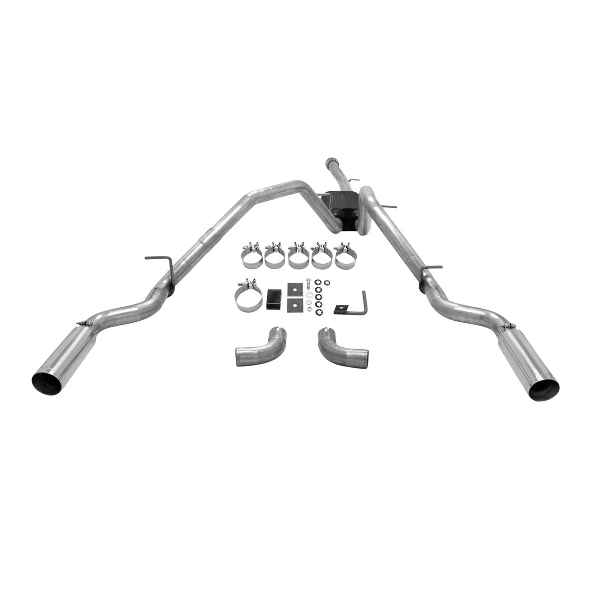 2014 GM Silverado/Sierra 1500 1/2 Ton 5.3L V8 All Crew Cab 2/4 Wheel Drive Super 50 Series Muffler 16 G. Mandrel Bent Tubing 3.50" Logo Embossed Stainless Tips Force II DOR/S 409S Stainless Steel. product image