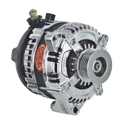 Power Master Alternator; GM; 175 Amp; 1 Wire Hair Pin Style; Offset Left; CS130; CS130D; 6 Groove; 175Top/145 Idle; Chrome;