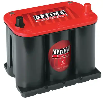 OPTIMA RedTop® Battery; UNBOXED; Group 35; Cold Crank Amps 720; Crank Amps 910; Reserve Capacity 90; Ampere Hour 44; Top Terminal; L-9 5/16 in.; W-6 3/4 in.; H-7 5/8 in.;