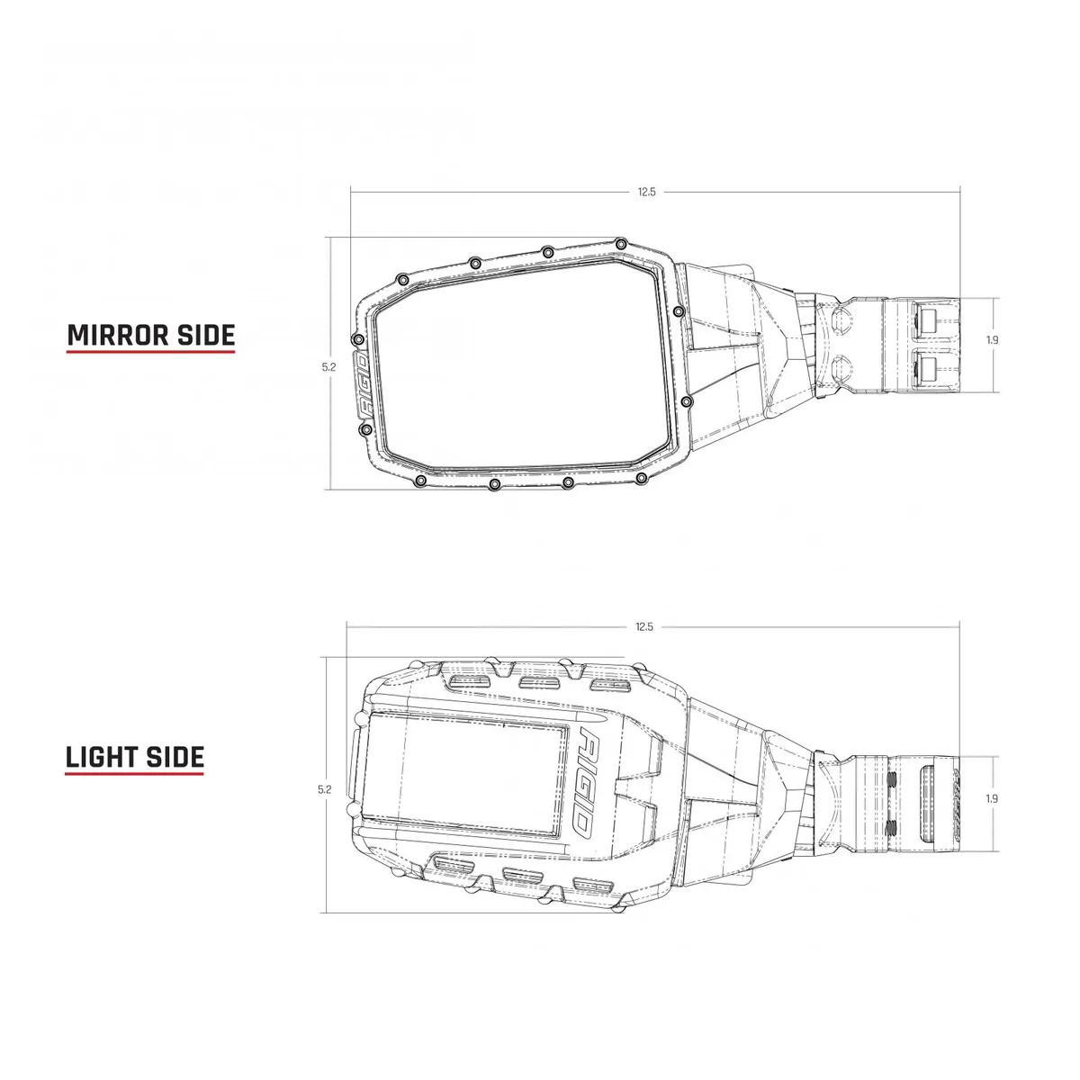 RIGID Industries 64011 Reflect Side Mirror With Integrated LED Light And Amber Side Light, Pair product image