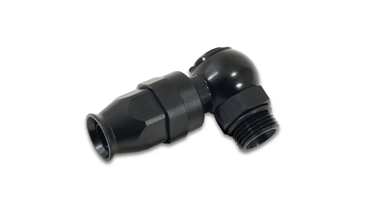 Banjo Hose End Fitting Assembly; -8AN Hose Size; -8AN ORB Bolt Size; 6061 Aluminum; Black Anodized; For PTFE Lined Flex Hose; product image