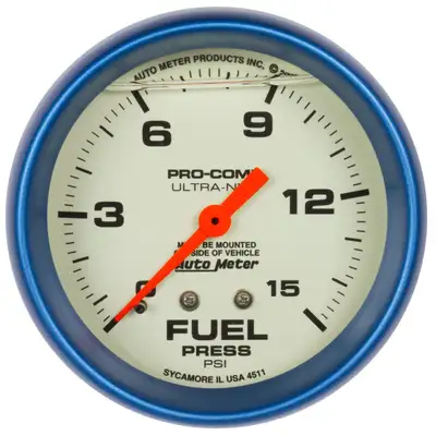 AutoMeter 2-5/8in. Fuel Pressure; 0-15 Psi; Liquid Filled; Ultra-Nite