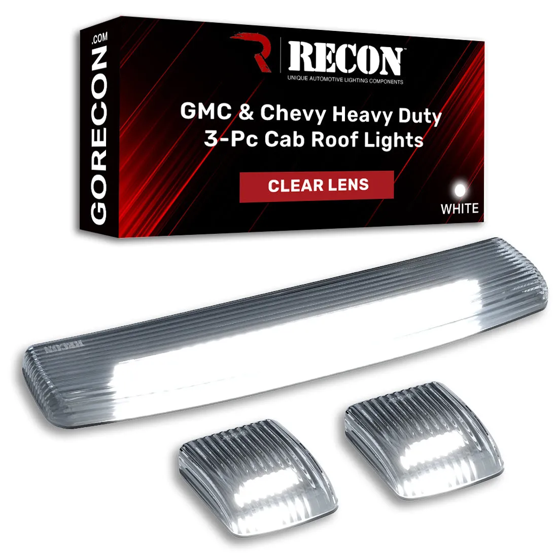 Gmc Chevy 15-19 3rd Gen Body Style Heavy-Duty 3-Piece Set Smoked Cab Roof Light Lens With 2-Way Forward Rear Facing White Ultra High-Power Leds - Plug-N-Play Installation Replaces OEM Installed Cab Roof Lights product image