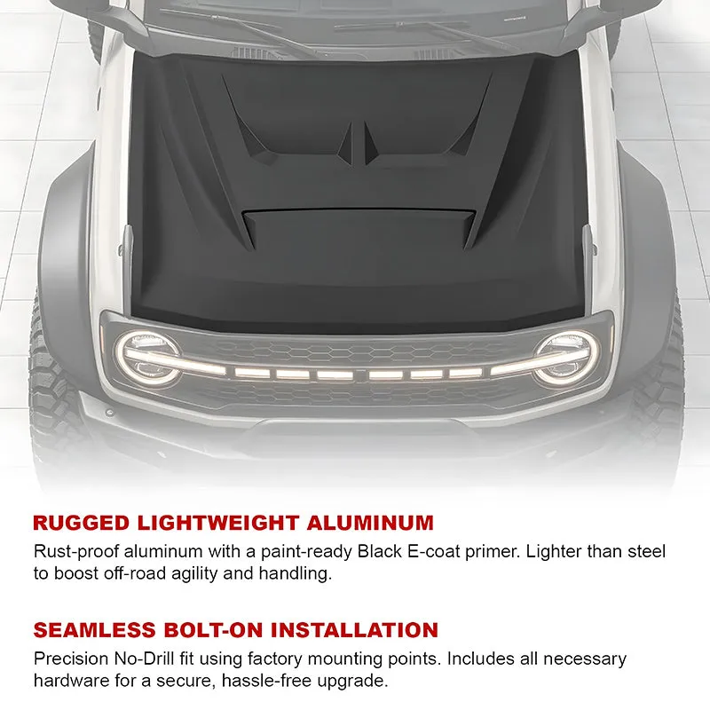 2021-2026 Ford Bronco Hood with Functional Air Scoop and LED Lights product image