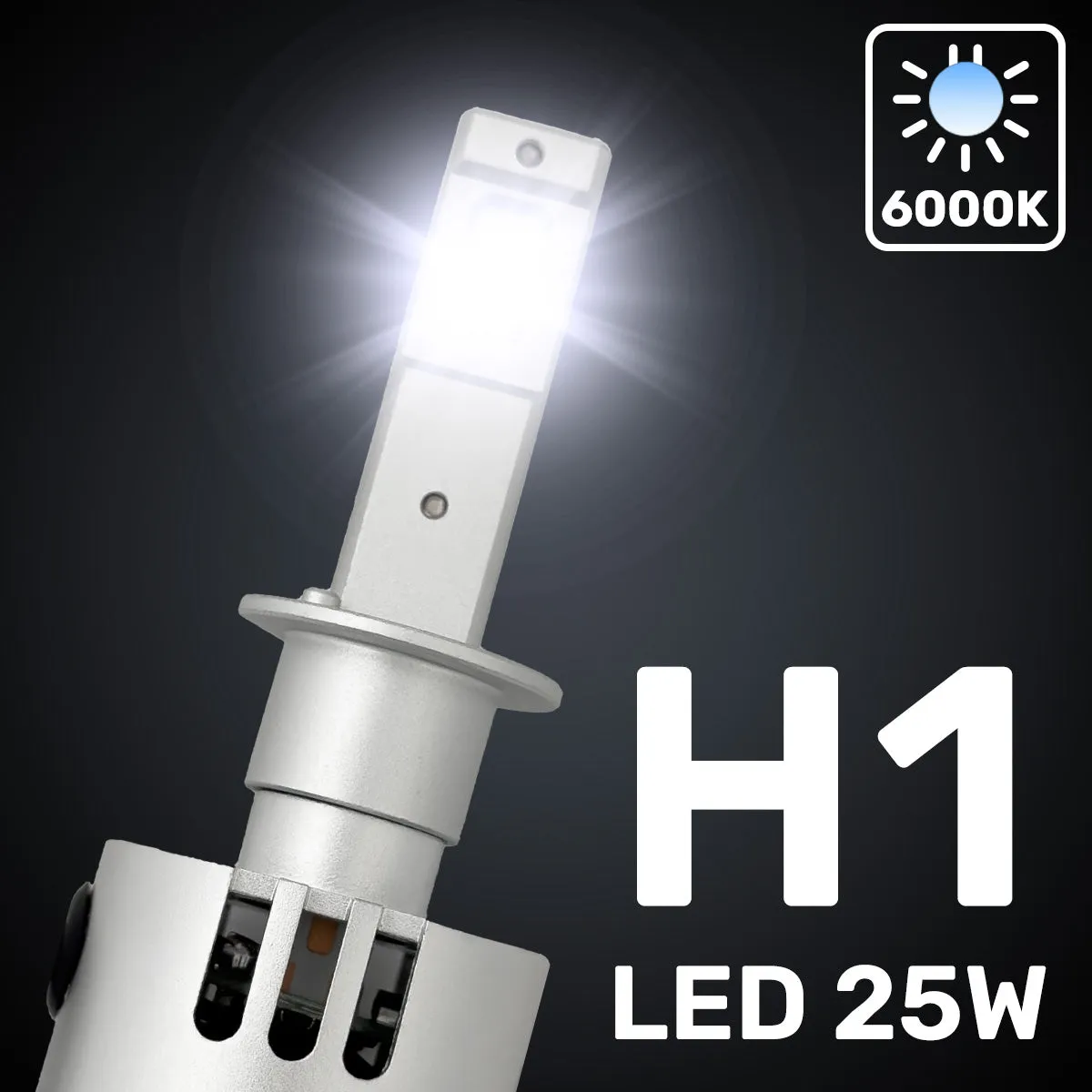 H1 12V High Power LED Headlight Bulbs 25-Watt (Single Beam) Ballast Free - 6000K Color product image