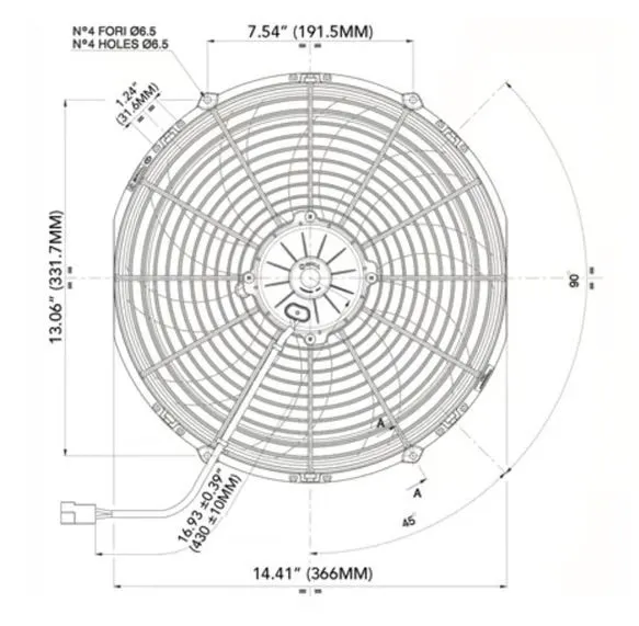 SPAL Electric 14.00" Fan Puller Style High Performance 1864CFM 10-blade curved style blade product image