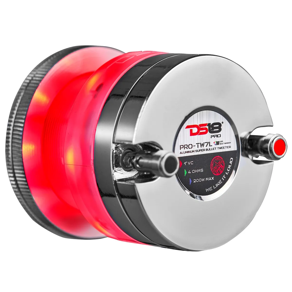 DS18 2 .3” | Super Bullet | 100 Watts Rms | 1” Titanium vc | 4î© | RGB LED Lights 4.5” Super Bullet Tweeter With RGB LED Lights