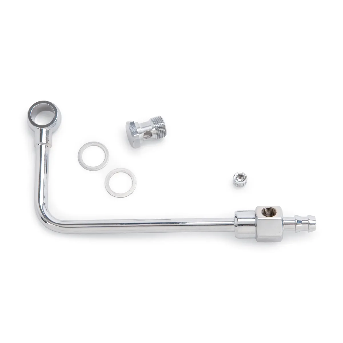 Edelbrock 8126 Chrome Steel Fuel Line With 3/8 Barbed End Inlet Without Fuel Filter product image