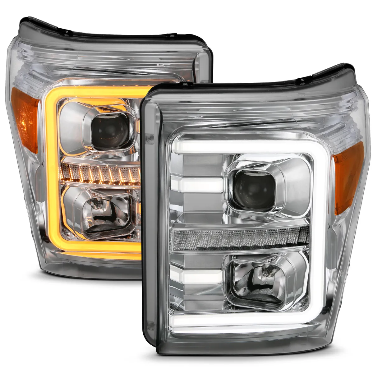 1116 F250/F350/F450 Projector Headlights w/ Plank Style Switchback Chrome w/ Amber Pair product image