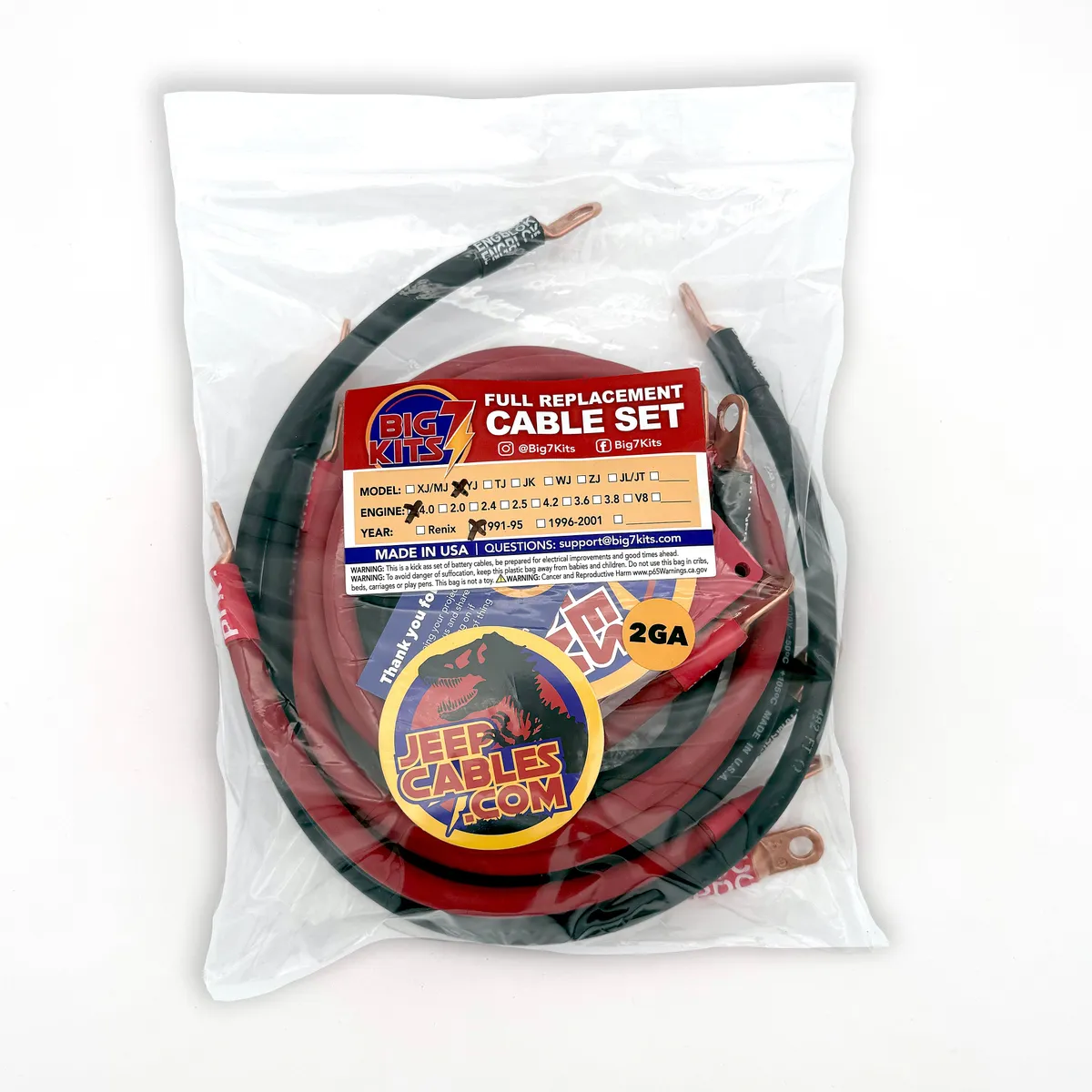 1991-1995 Jeep Wrangler YJ Battery Cable Kit 4.0 Liter 4 Gauge Battery Cable Big7Kits product image