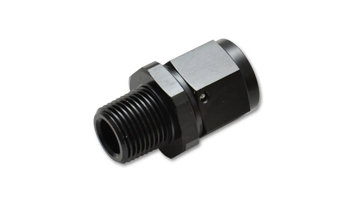 Straight Swivel Hose End Fitting; -8AN Female To 0.25 in. NPT Male; 6061 Aluminum; Black Anodized; product image