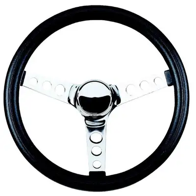 Grant Classic Series Steering Wheel; 13 1/2 in. Diameter; 2 in. Shallow Dish; Black Foam Cushion Grip; Chrome 3-Spoke Design;
