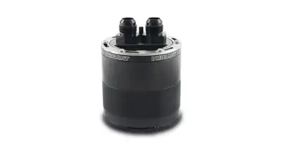 Vibrant Performance Oil Catch Can Assembly; Small [0.75L]; 4.43 in. Outer Diameter; 4.93 in. Height; 6061 Aluminum; Black Anodized; 2 Port Model;