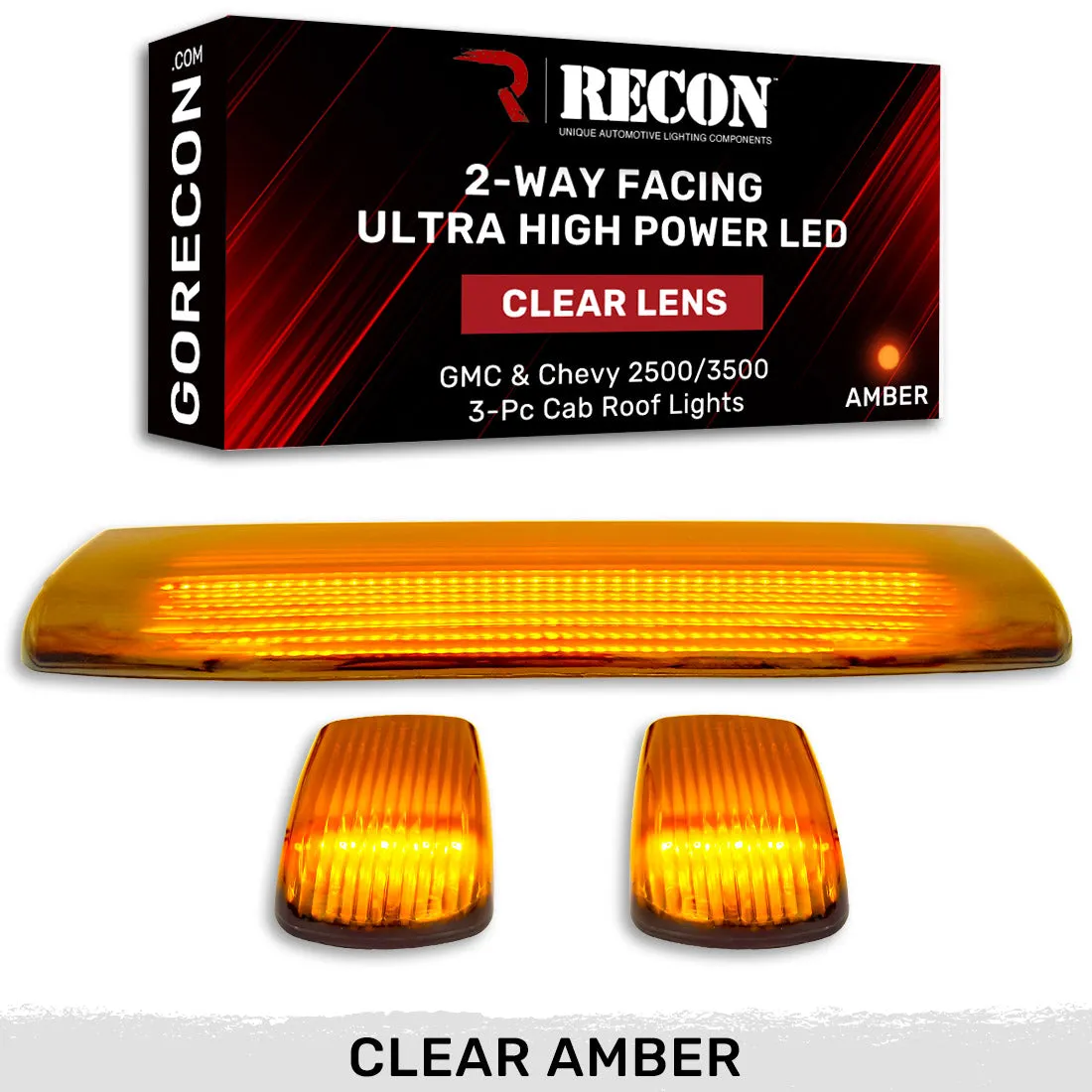 Gmc Chevy 15-19 3rd Gen Body Style Heavy-Duty 3-Piece Set Smoked Cab Roof Light Lens With 2-Way Forward Rear Facing White Ultra High-Power Leds - Plug-N-Play Installation Replaces OEM Installed Cab Roof Lights product image