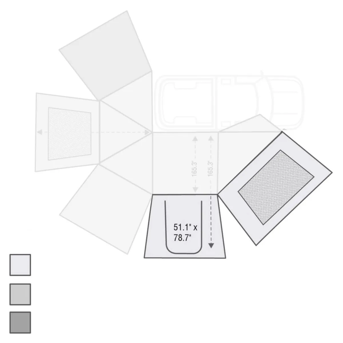 Overland Vehicle Systems Nomadic Awning 270 - Passenger Side Wall 1 w/ Door - Dark Gray w/ Storage Bag product image