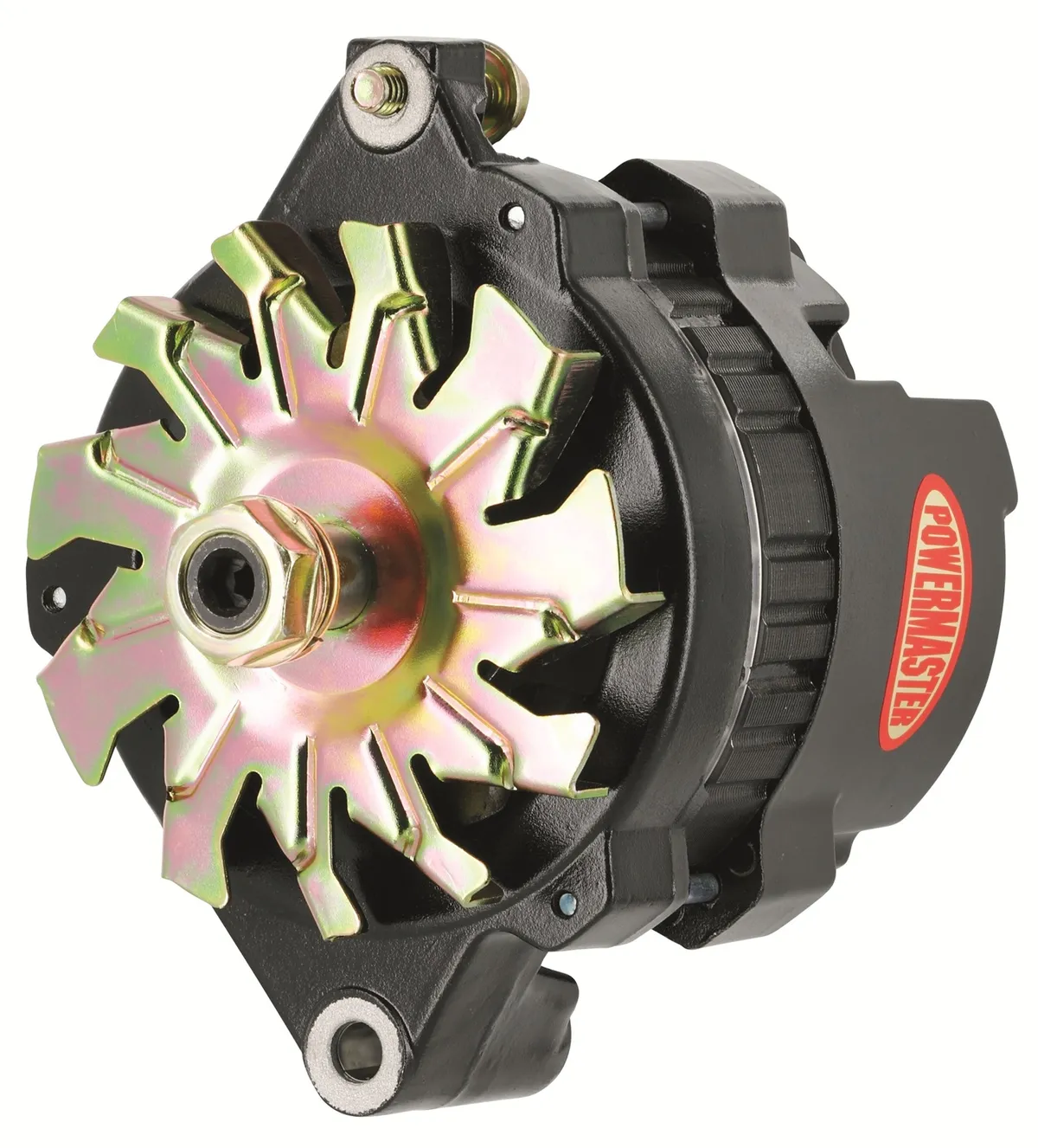 Racing Alternator; CS121; 2 Ear Mount; Rear Battery Post; 100 Amp; 60 Idle; 12 Groove V Type; w/o Pulley; Black; product image