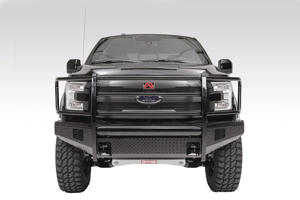 Black Steel Front Ranch Bumper; 2 Stage Black Powder Coated; w/Full Grill Guard; Incl. Light Cut-Outs; product image